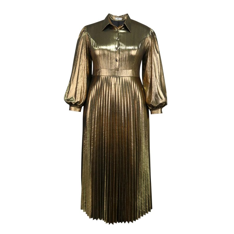Elegant Pleated Lantern Sleeve Cocktail Party Dress - Image 4