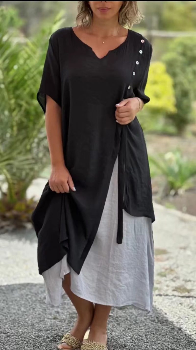 Spring Summer V-Neck Short Sleeve Women Dress - Image 2