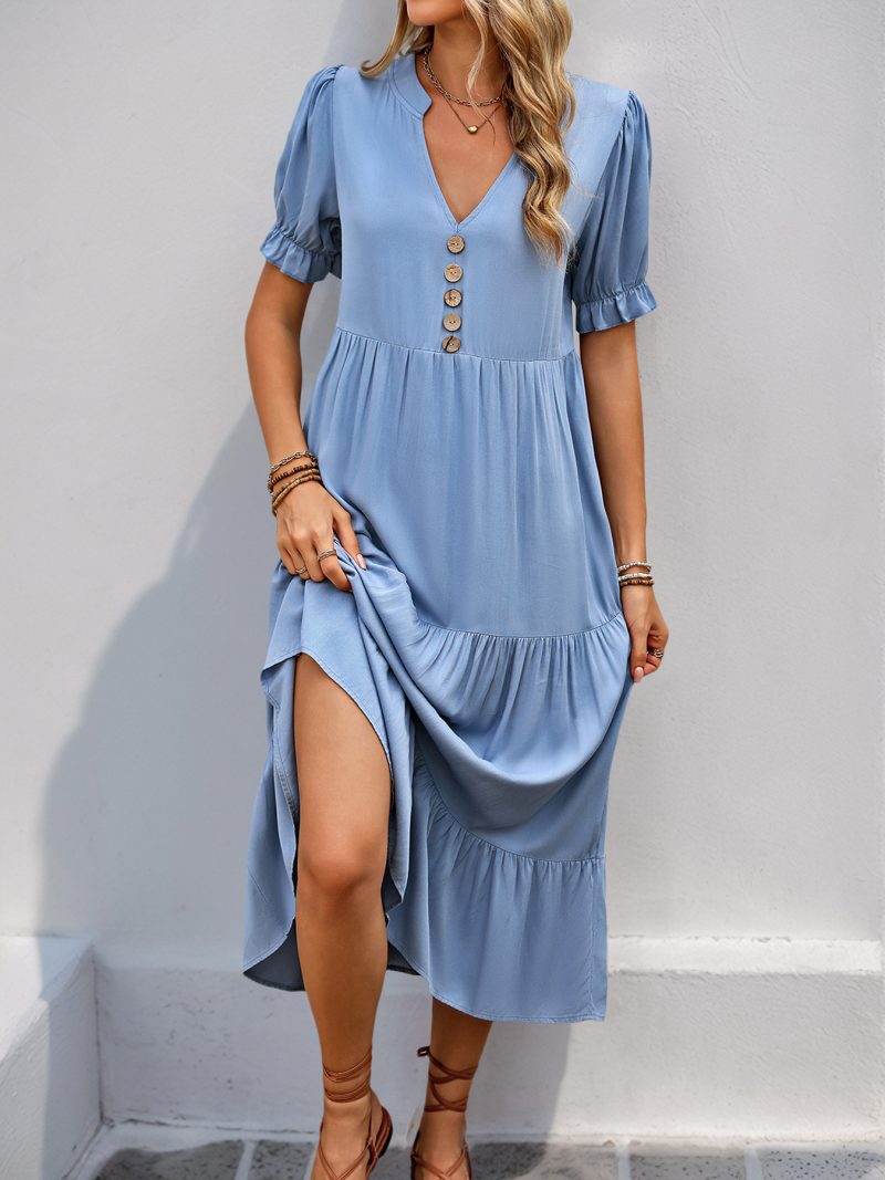 Women’s Casual Summer Dress with Small Stand Collar - Image 2