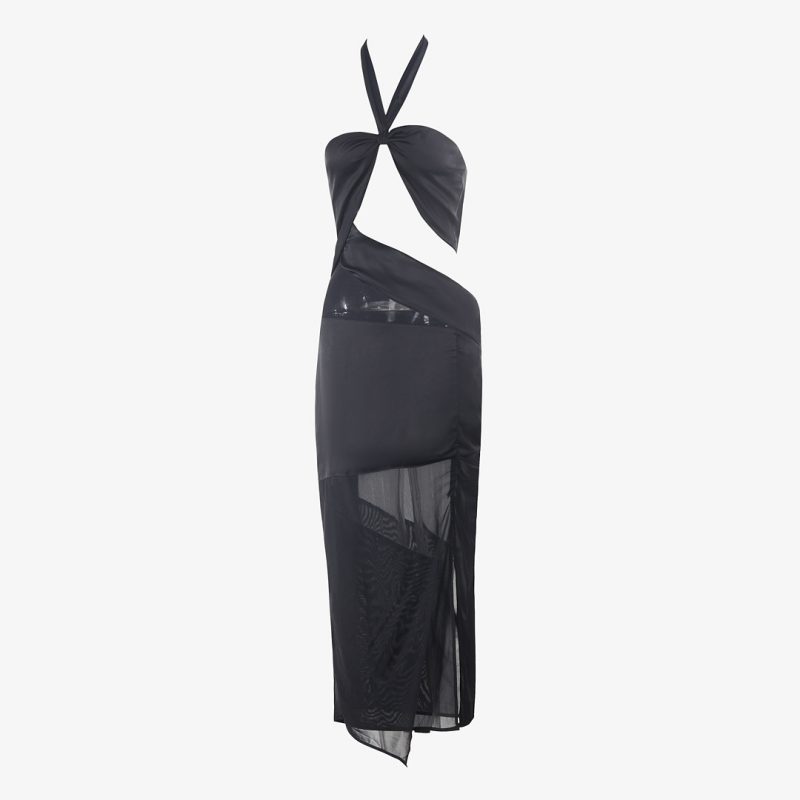 Black Cutout Bandage High Waist Party Dress - Image 3