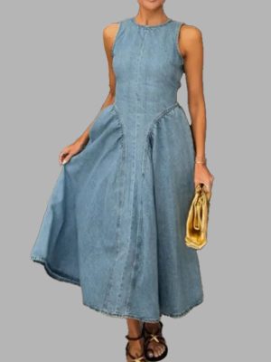 Summer Solid Color Cinched Sleeveless Vest Dress