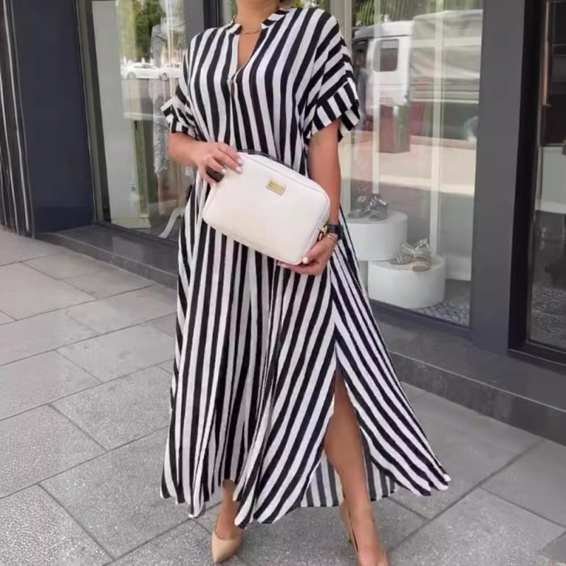 Large Swing Striped Print Maxi Dress for Women - Image 3