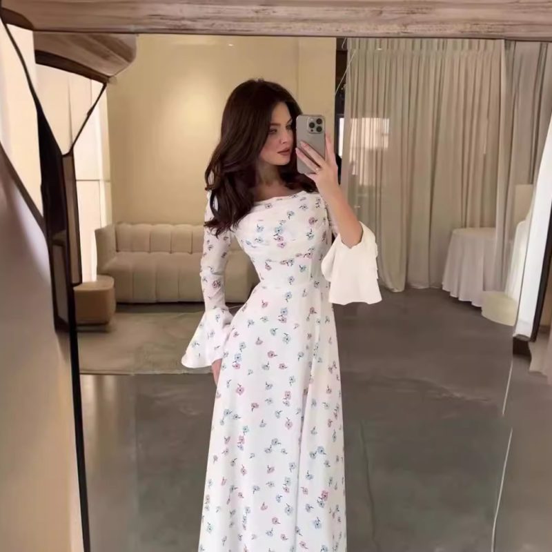 Women’s Summer U-Neck Printed Long Sleeve Dress - Image 4