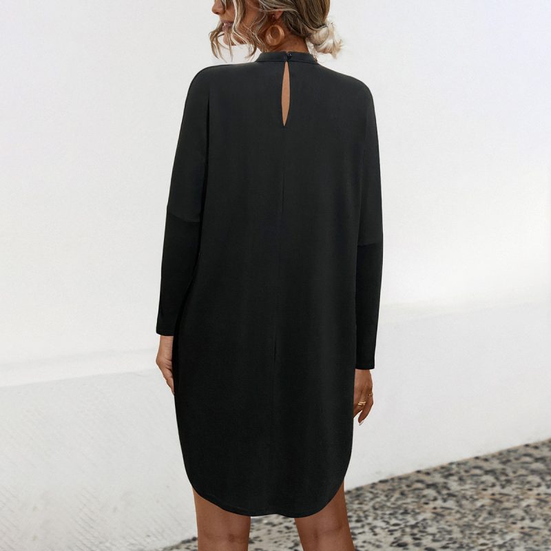 V-Neck Scarf Long Sleeve Loose Knit Dress - Image 2
