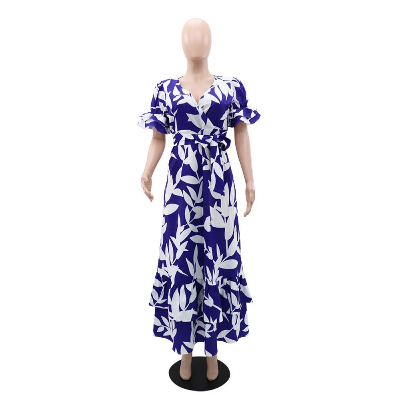 Graceful V Neck Lace Up Ruffled Stitch Dress - Image 2