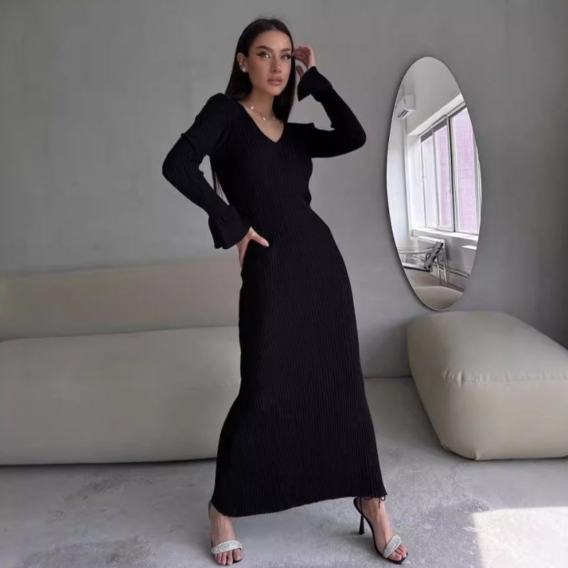 Women’s Long Sleeve Knitted Ribbed Winter Dress - Image 2