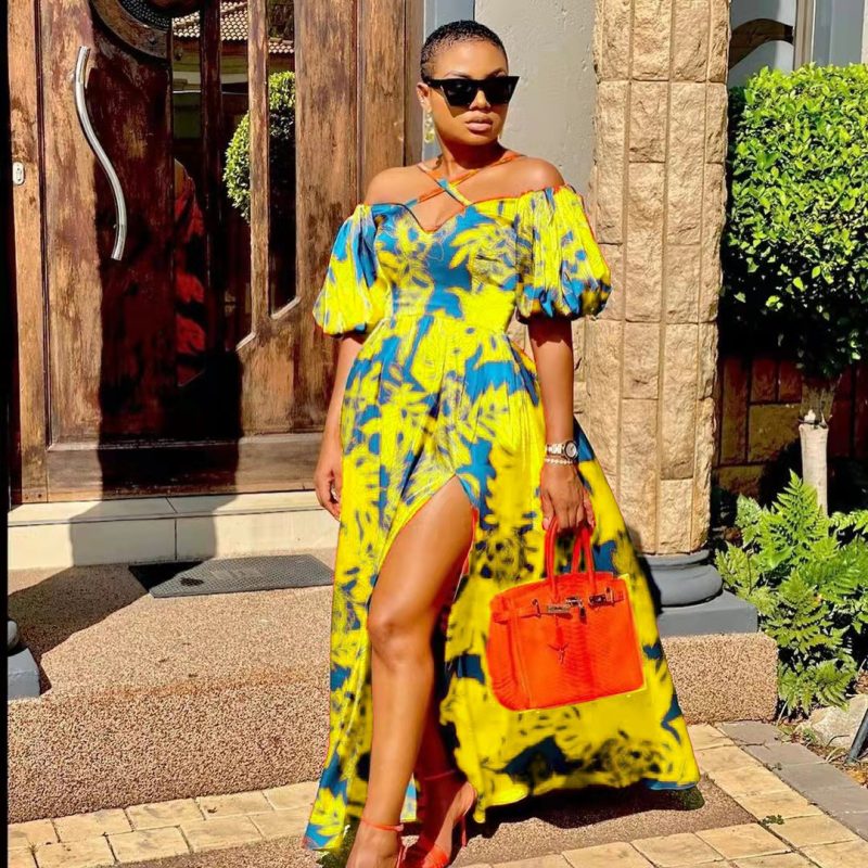 Women’s Floral Print V-Neck Halter Maxi Dress - Image 3