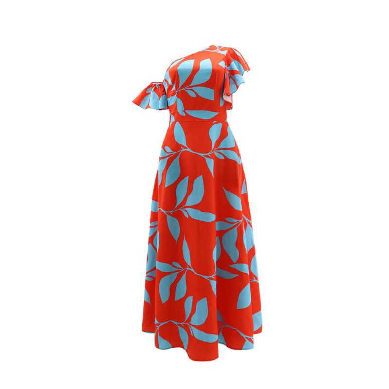 Printed Off Shoulder Ruffled Sleeve Women Dress - Image 2