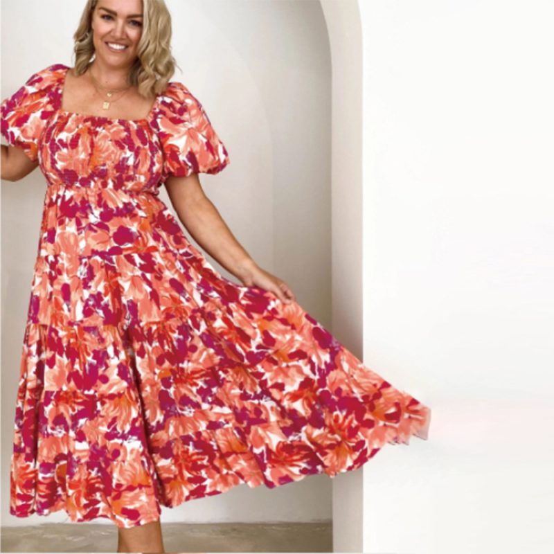 Bohemian Floral Off Shoulder Vacation Loose Dress - Image 3