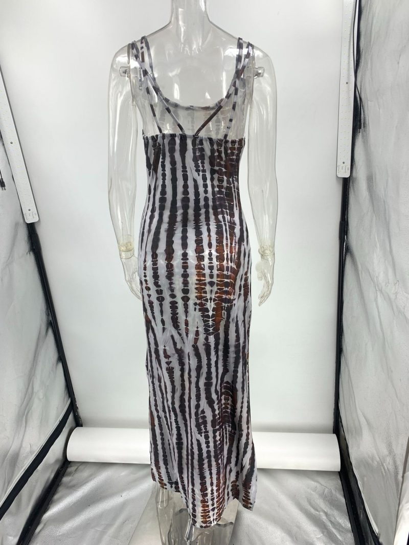 Trendy Summer Printed Backless Suspender Dress Women - Image 4