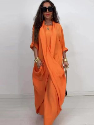 Summer Solid Color Long Robe Style Dress