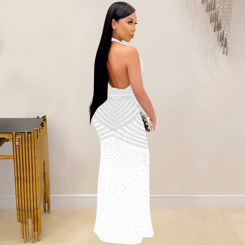 Solid Color Mesh Rhinestone Sleeveless Maxi Dress - Image 3