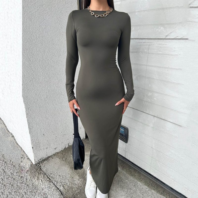 Women’s Autumn Winter Solid Color Maxi Dress