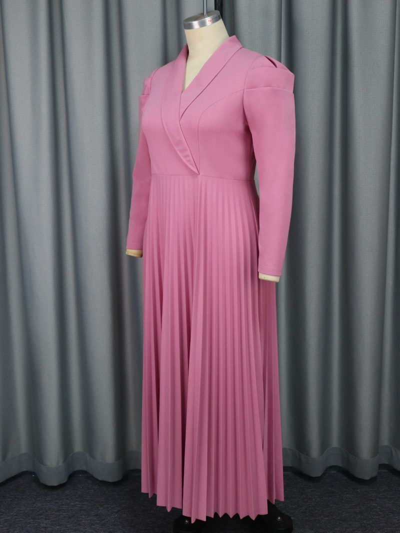 Elegant Tailored Collar Pleated Office Midi Dress - Image 2