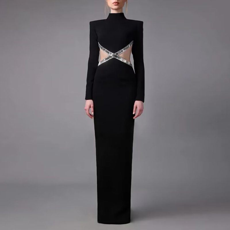 Autumn Hollow Out Rhinestone Slim Fit Dress - Image 2
