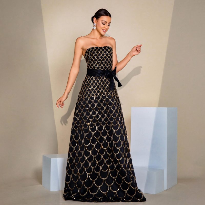 Elegant Off-Shoulder Sequined Cocktail Evening Dress - Image 2