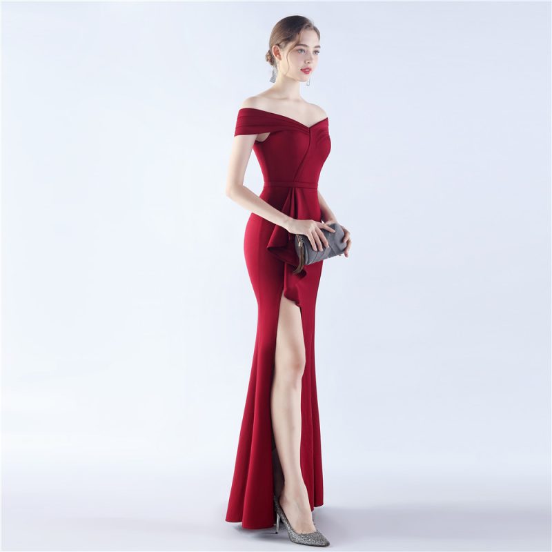 Women’s Satin Off-Shoulder Classic Evening Dress - Image 4