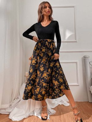 Women's Summer Travel V-Neck Floral Midi Dress