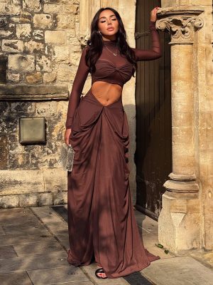 Fall Women’s High Collar Cutout Split Maxi Dress