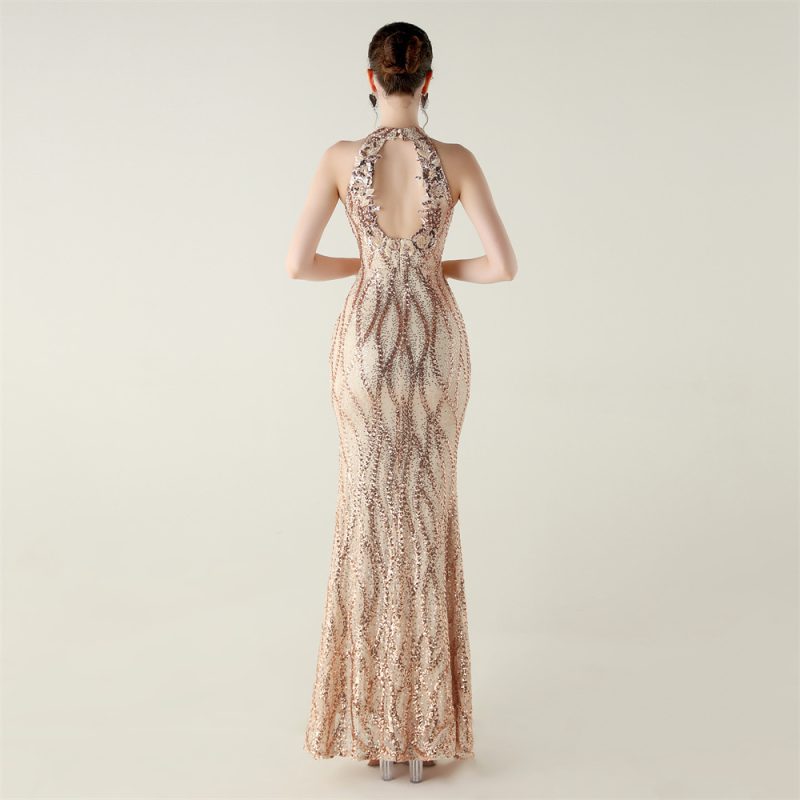 Sequin Beaded Mesh Floral Fishtail Evening Dress - Image 2
