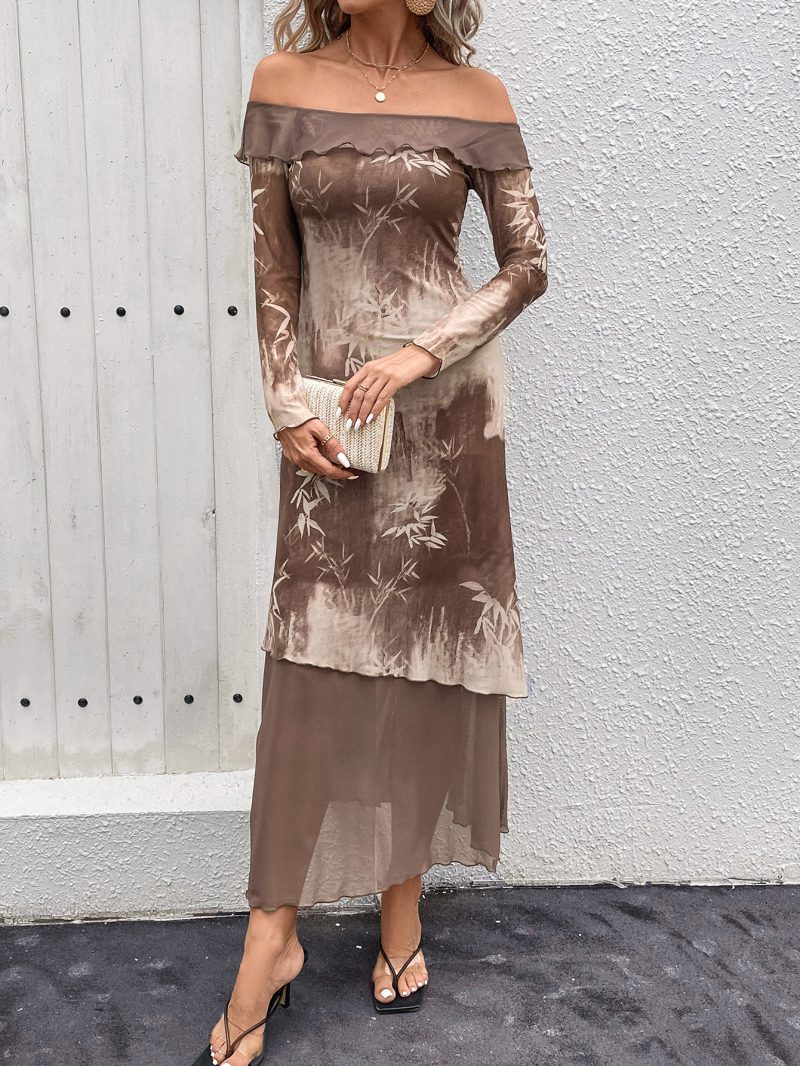 Strapless Mesh Double Layer Printed Women Dress - Image 4