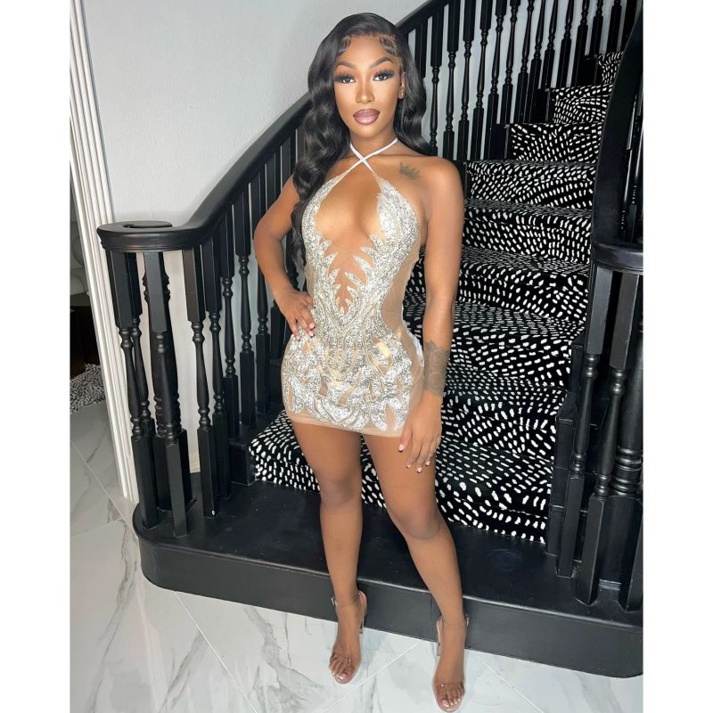 Summer Mesh Rhinestone See-Through Nightclub Dress - Image 3