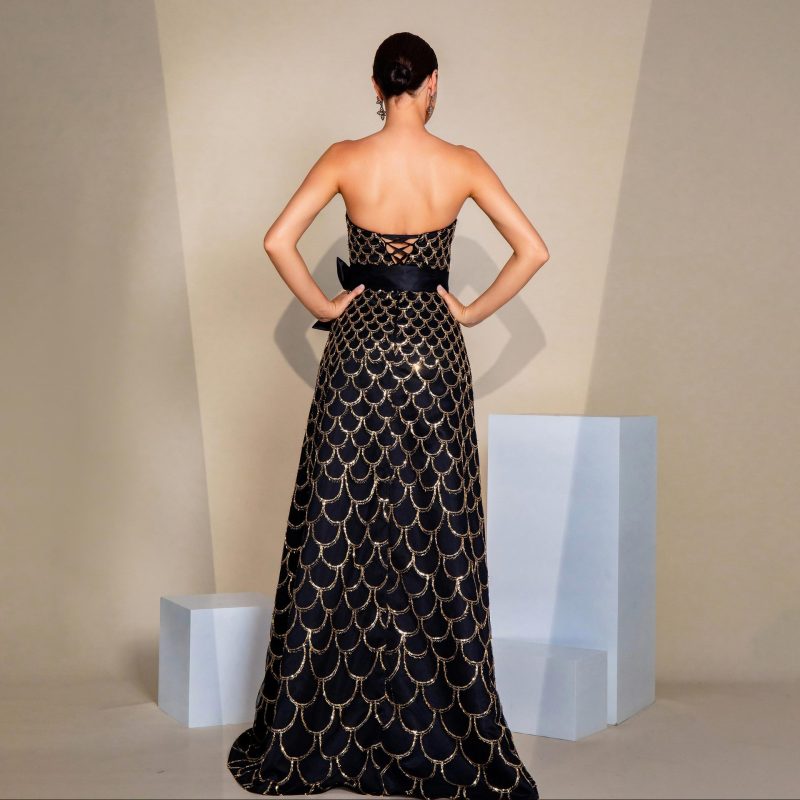 Elegant Off-Shoulder Sequined Cocktail Evening Dress - Image 3