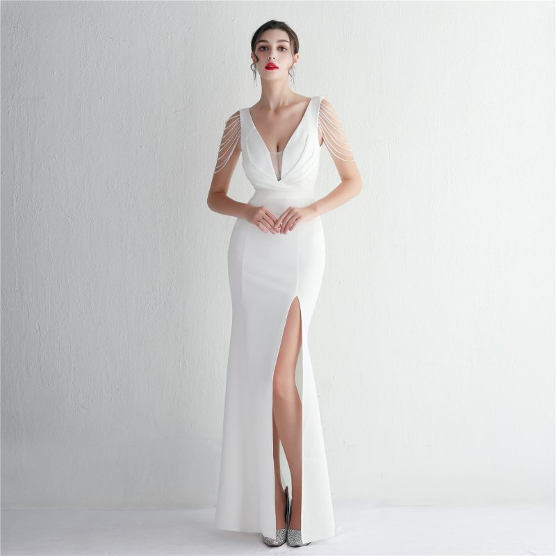 Annual Meeting Satin Beaded Long Evening Dress