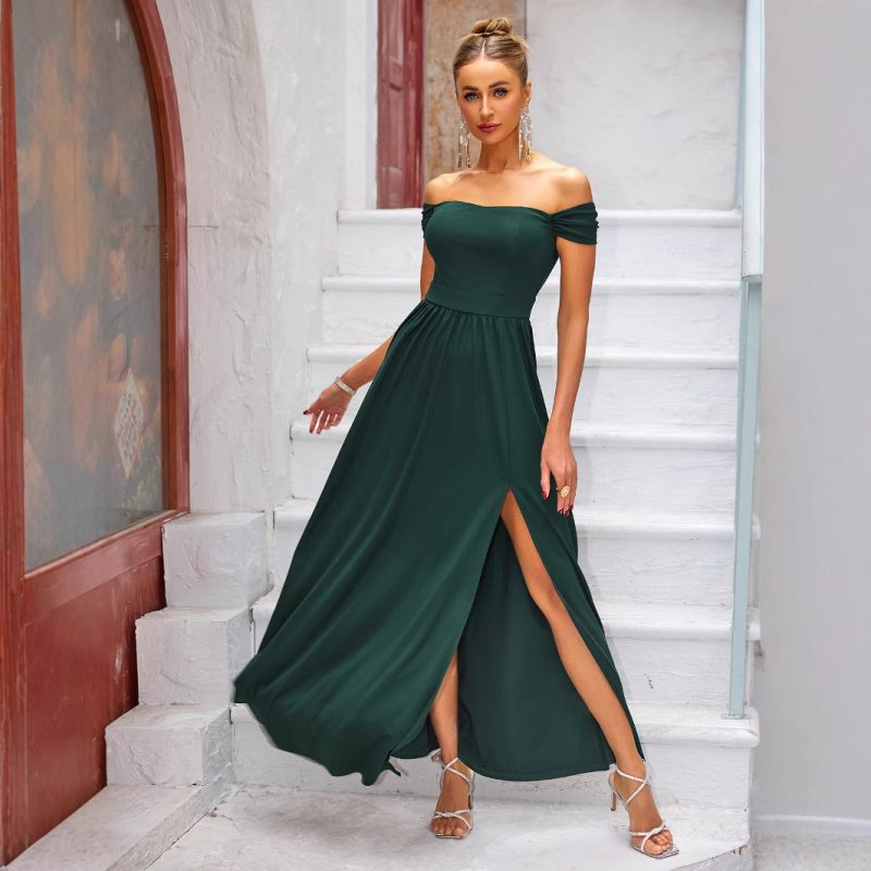 Off Shoulder Pleated A-Line Formal Prom Dress - Image 2