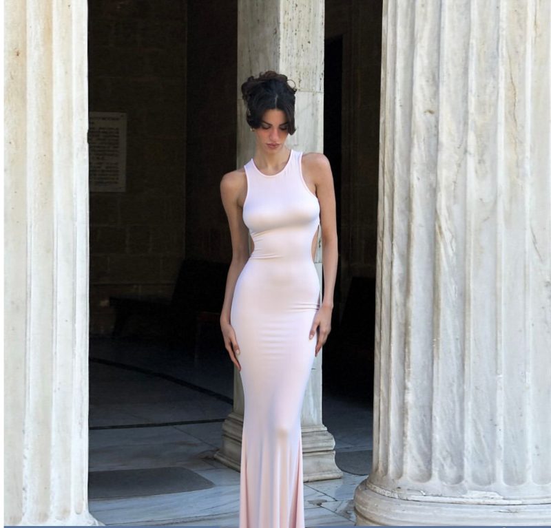 Fall Round Neck High Waist Bow Sheath Dress - Image 2