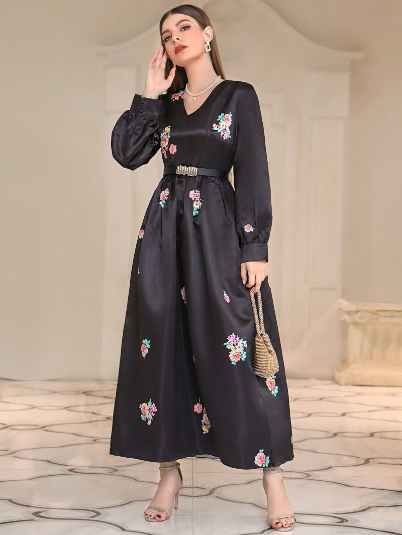 Sophisticated Autumn Winter Belted High Waist Dress - Image 2