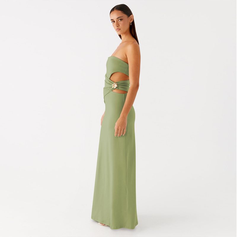 Summer Women’s Tube Top Side Cutout Sheath Dress - Image 2