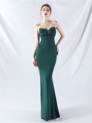 Women’s Satin Dress with Heavy Beaded Detailing