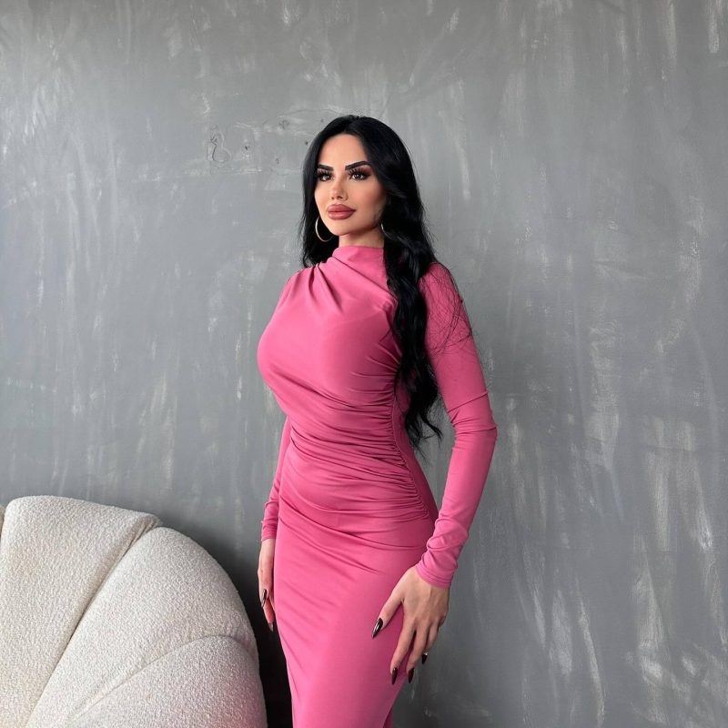 Women’s Autumn Winter Solid Color Long Sleeve Dress - Image 2