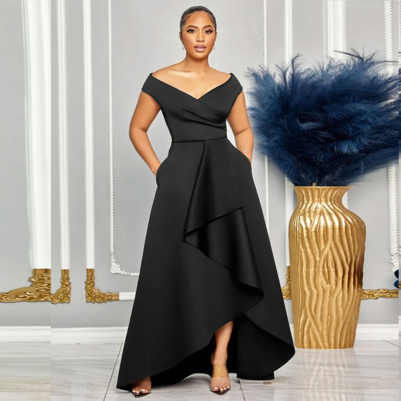 Women’s Off Shoulder Sleeveless Solid Swing Dress - Image 2