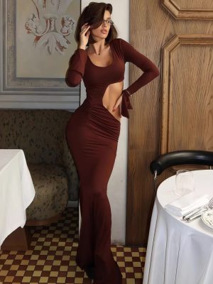 Elegant Hollow Out Slim Fit U-Neck Dress