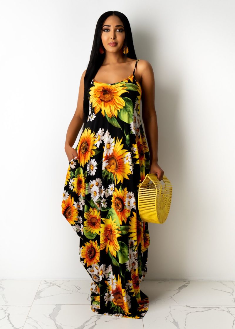 Women’s Casual Printed Suspender Sleeveless Summer Dress - Image 3