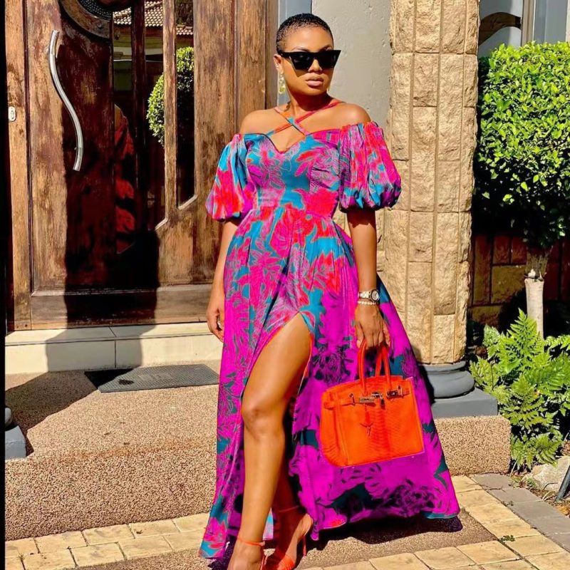 Women’s Floral Print V-Neck Halter Maxi Dress - Image 4