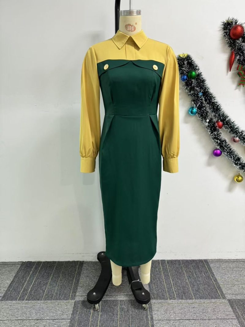 Elegant Contrast Color Sheath Dress with Slit - Image 4