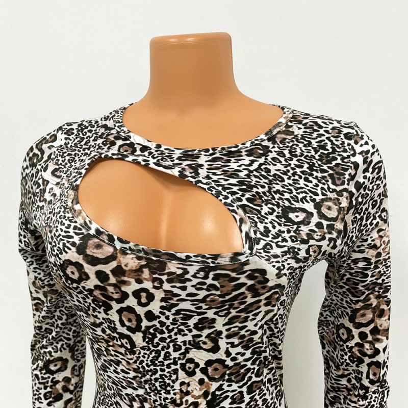 Autumn Leopard Print Hollow Out Long Sleeve Dress - Image 4