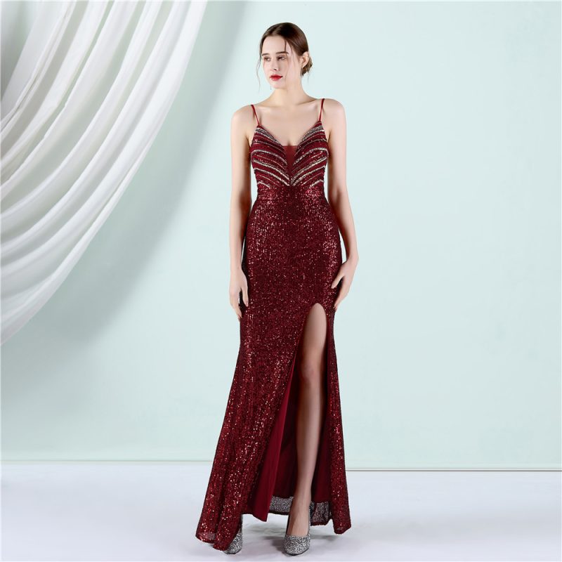 Women’s Floral Beaded Slim Long Evening Dress - Image 4