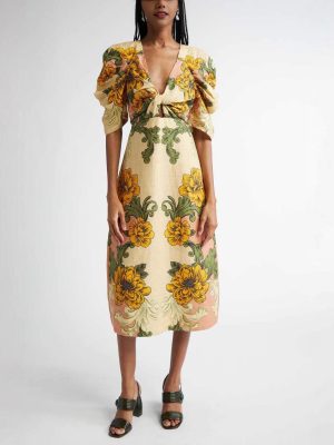Spring Summer Women’s Loose Linen Printed Vacation Dress