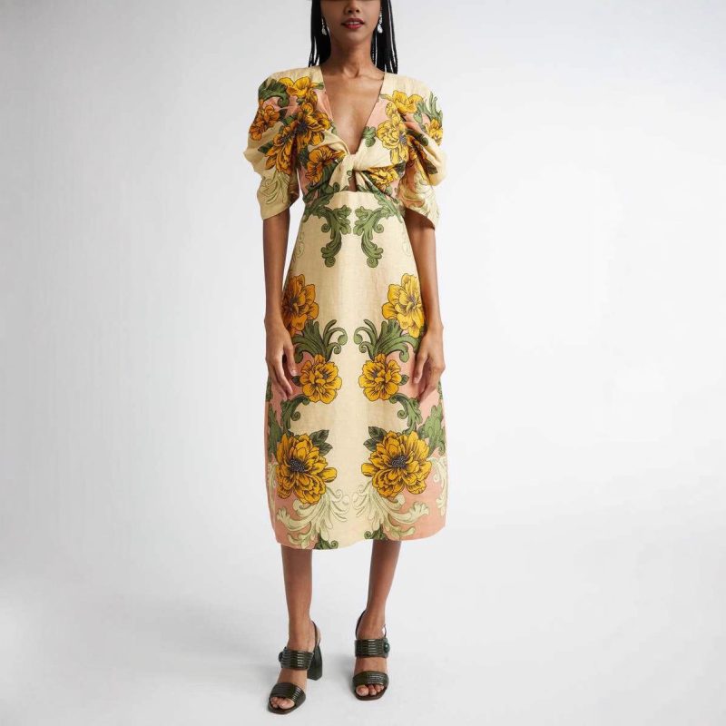 Spring Summer Women’s Loose Linen Printed Vacation Dress