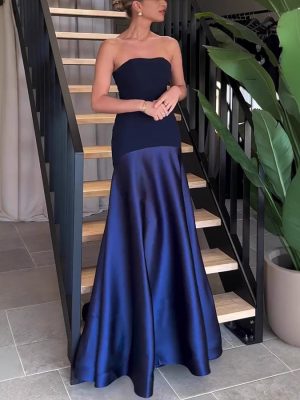 Summer Satin Tube Top Sleeveless Solid Color Dress