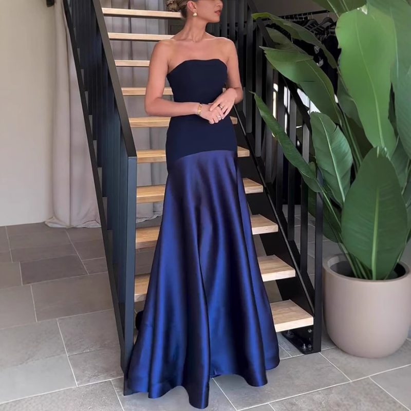 Summer Satin Tube Top Sleeveless Solid Color Dress