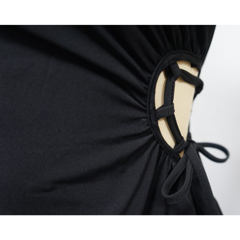 Summer Solid Color Round Neck Waist Dress - Image 4