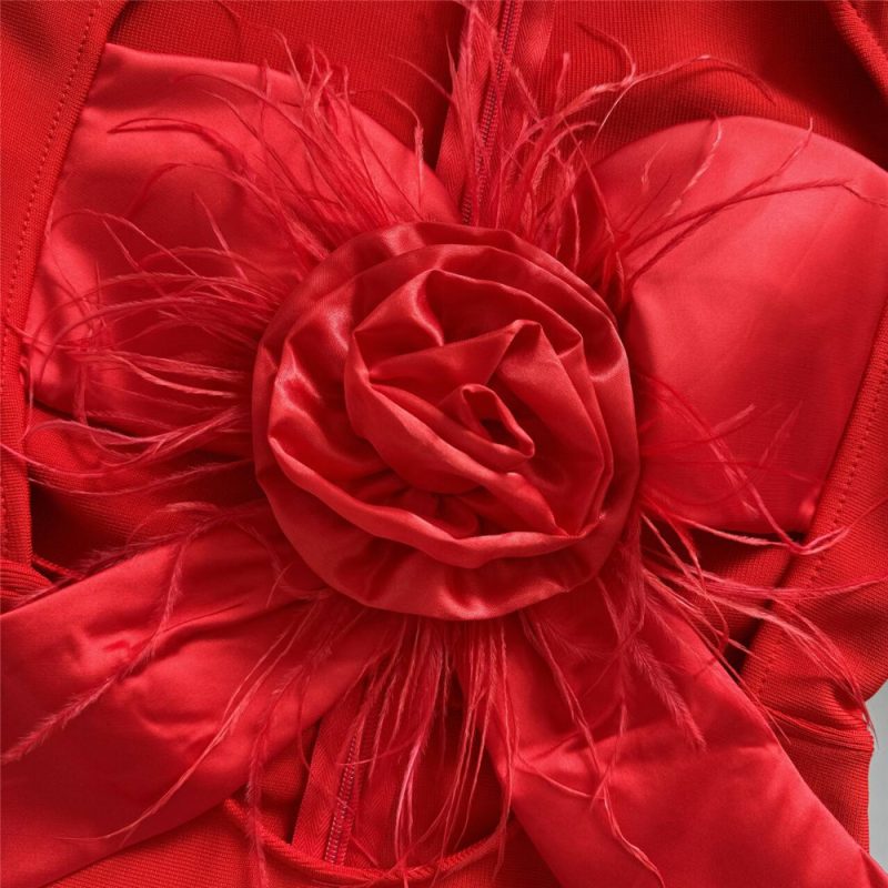 Cutout Feather Long Sleeve Bandage Formal Dress - Image 4