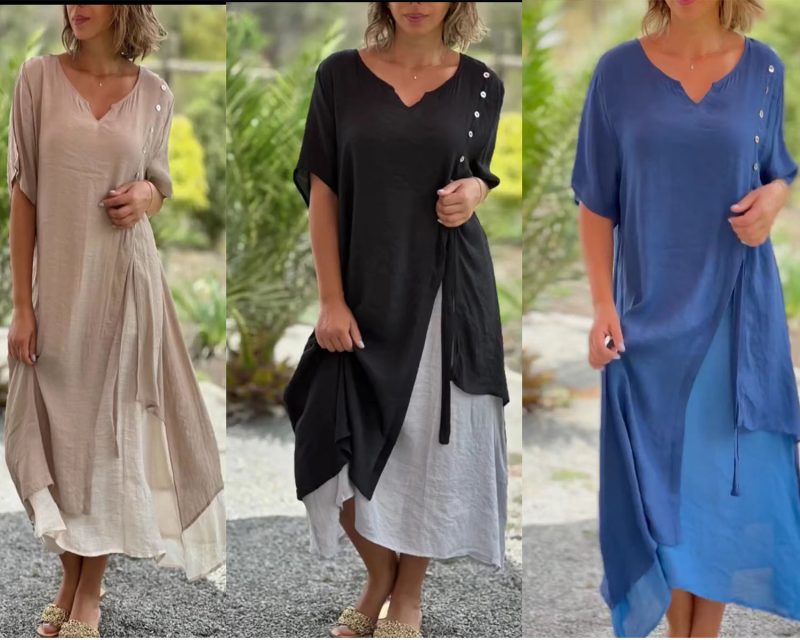 Spring Summer V-Neck Short Sleeve Women Dress - Image 4
