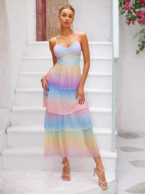 Summer Ruffled Dopamine Long Cake Layered Dress