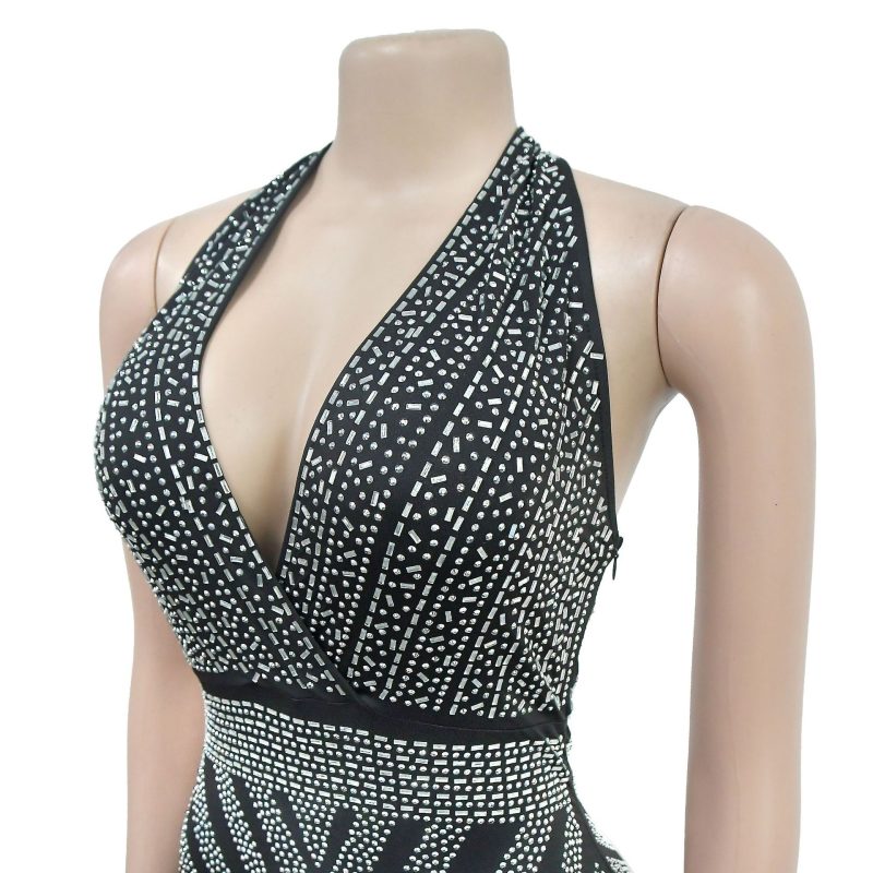 Solid Color Mesh Rhinestone Sleeveless Maxi Dress - Image 4